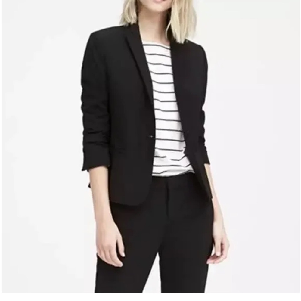 Banana Republic Classic-Fit Washable Italian Wool-Blend Blazer Black 16